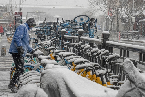 Shared bike in snow