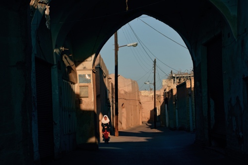Pedestrians under the portal
