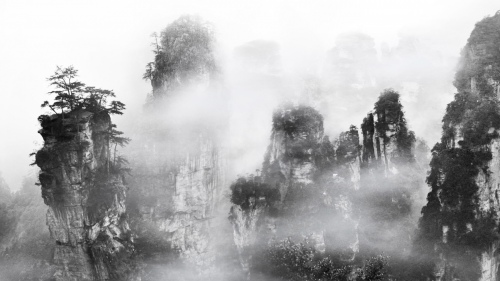 Mist-shrouded mountains